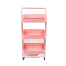 3 Tier Pink Utility Trolleys Metal Rolling Kitchen Storage cart